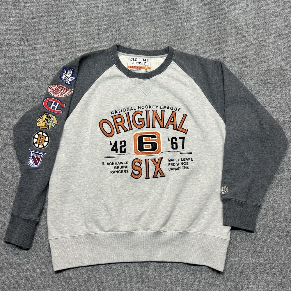 Old Time Hockey Original Six Sweatshirt Mens Large Gray NHL Hockey Crewneck